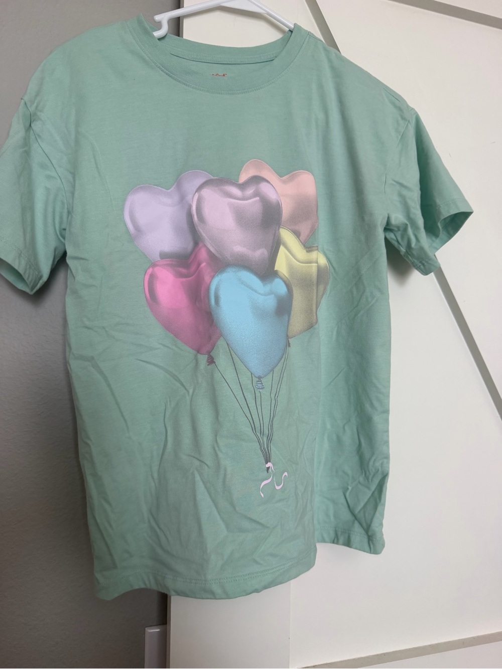 Cat & Jack Mint Green Tee with Metallic Heart Balloons